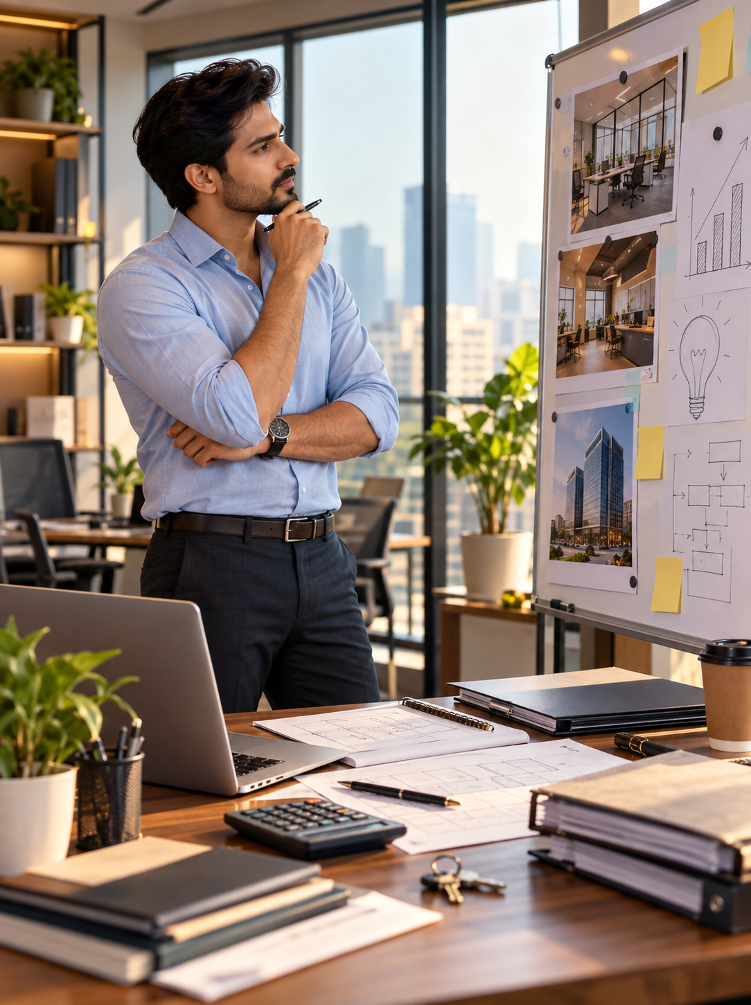 Entrepreneur planning a new business at a desk