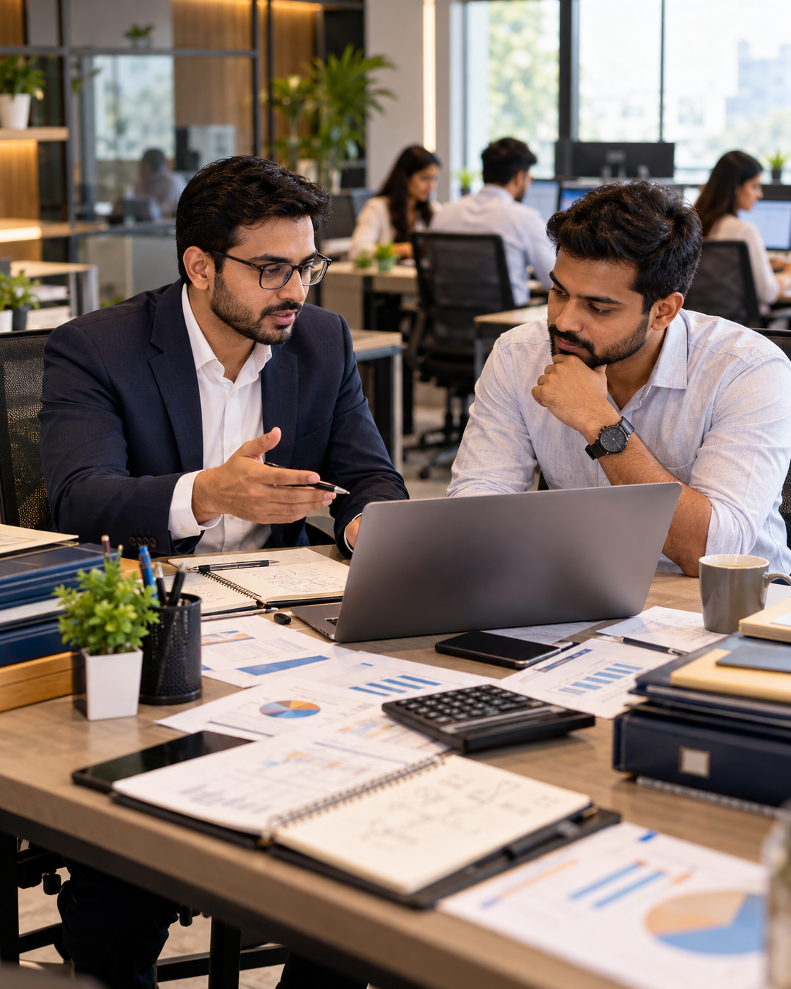 Business owner reviewing accounts and growth plans