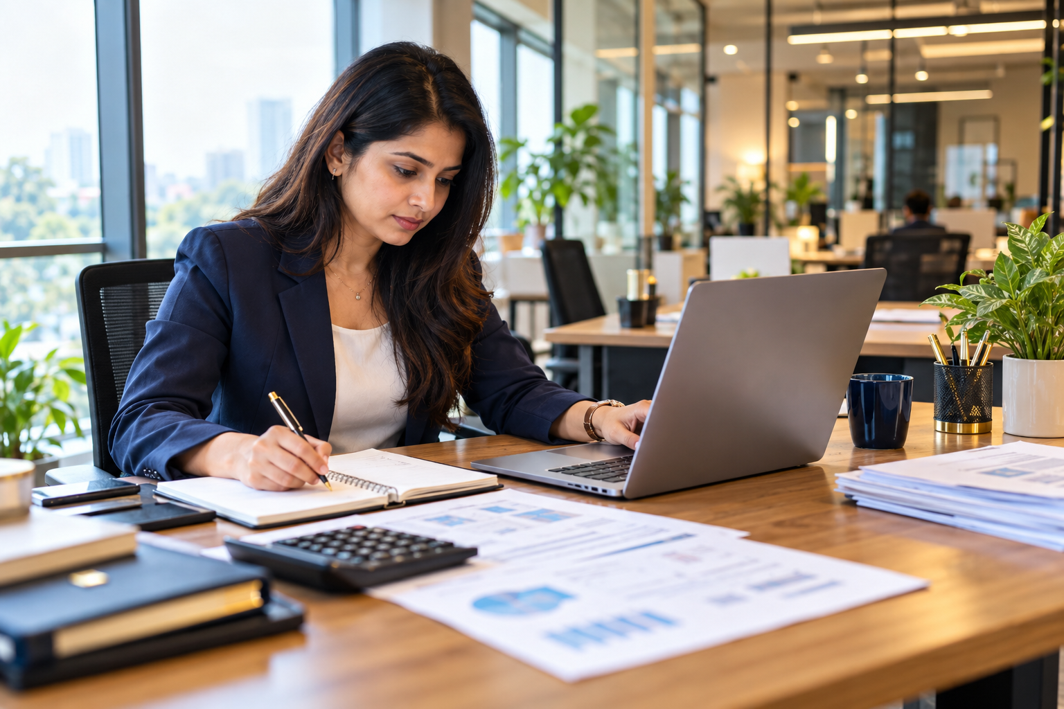 Business owner reviewing GST invoices on a laptop