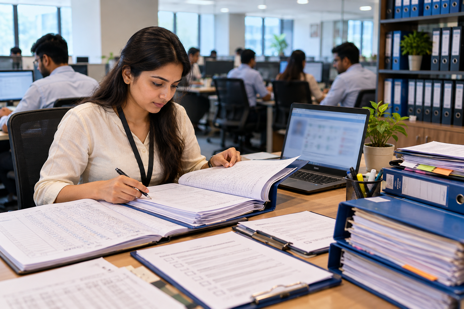 HR professional reviewing employee records